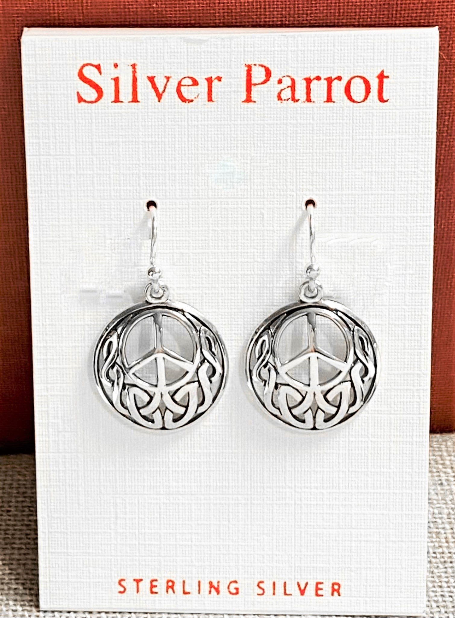 Sterling Silver Celtic Knot Peace Sign Earrings