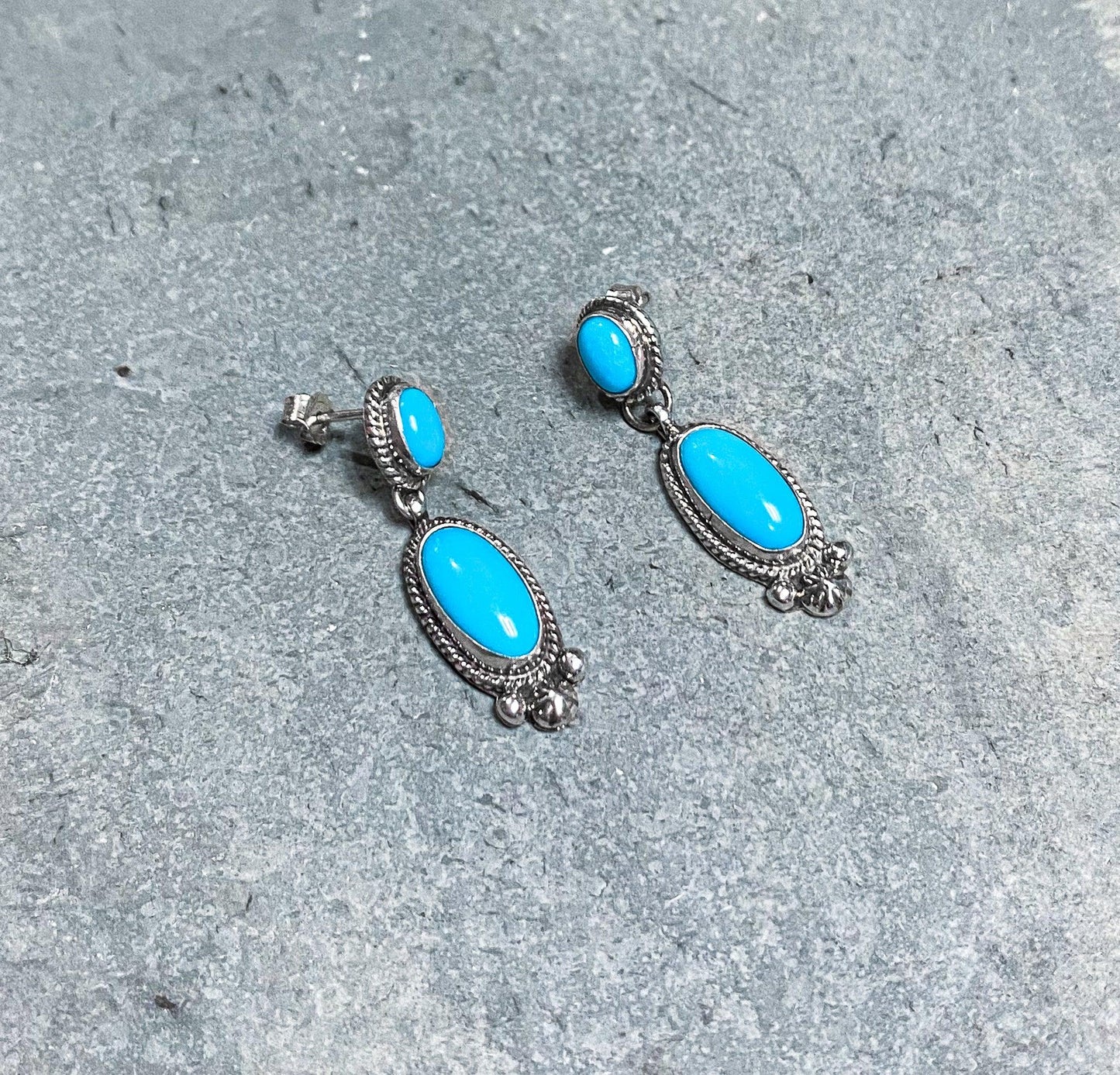 Navajo Sterling Earrings With Turquoise - Silver Parrot, Inc. 