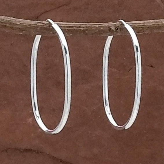 Sterling silver oblong ovular endless hoop earrings