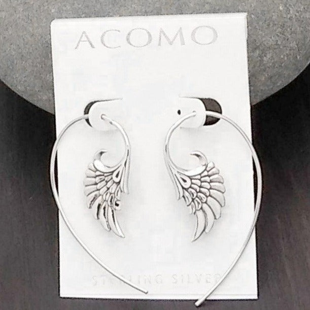 Sterling silver wire earrings with wings at the end