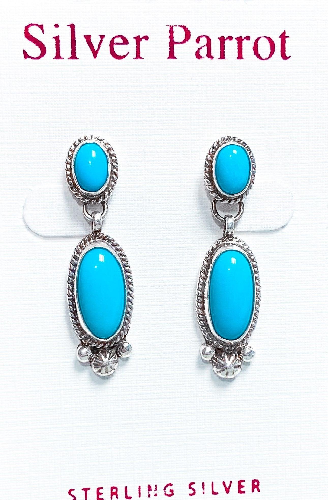 Navajo Sterling Earrings With Turquoise - Silver Parrot, Inc. 
