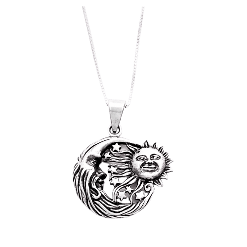 Sterling Silver Pendant with Sun, Moon, and Stars - Silver Parrot, Inc. 