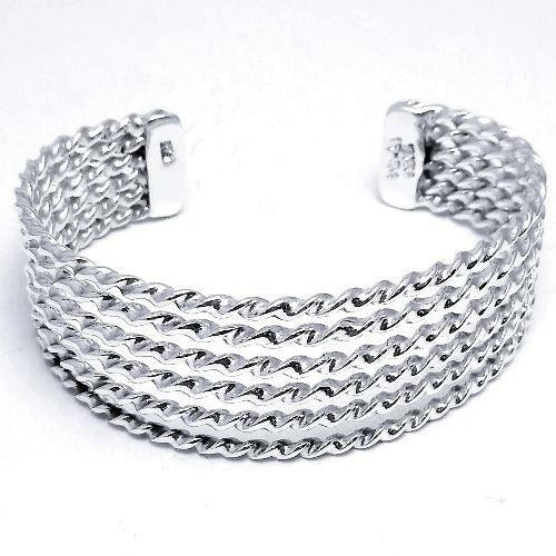 Via Taxco six strand twist cuff bracelet - handmade in Taxco Mexico - 925 Sterling Silver